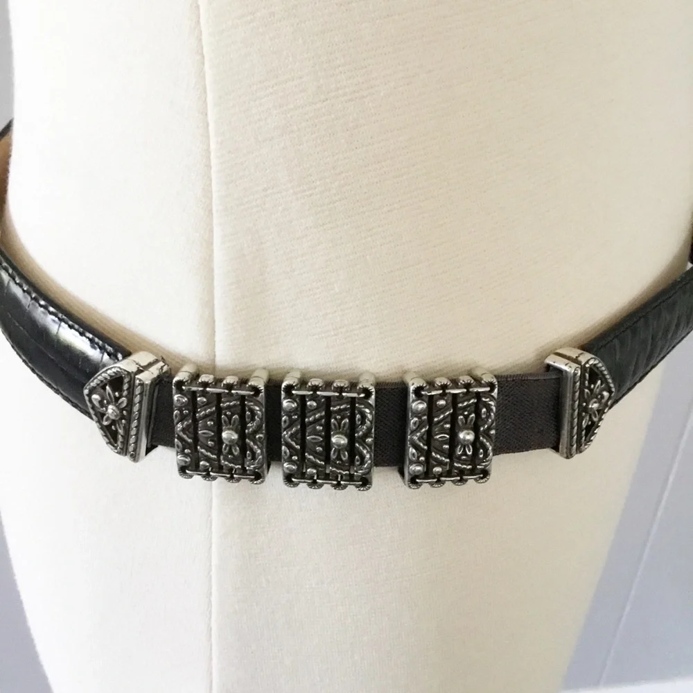 Brighton Black Leather Belt With Silver Size M 30
